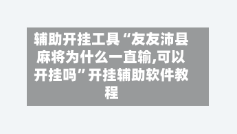 辅助开挂工具“友友沛县麻将为什么一直输,可以开挂吗”开挂辅助软件教程-第3张图片